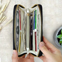 Gift For Mother, Gift For Grandma, Happy - Embossed Flower Leather Mom We Love You - Personalized Leather Long Wallet 