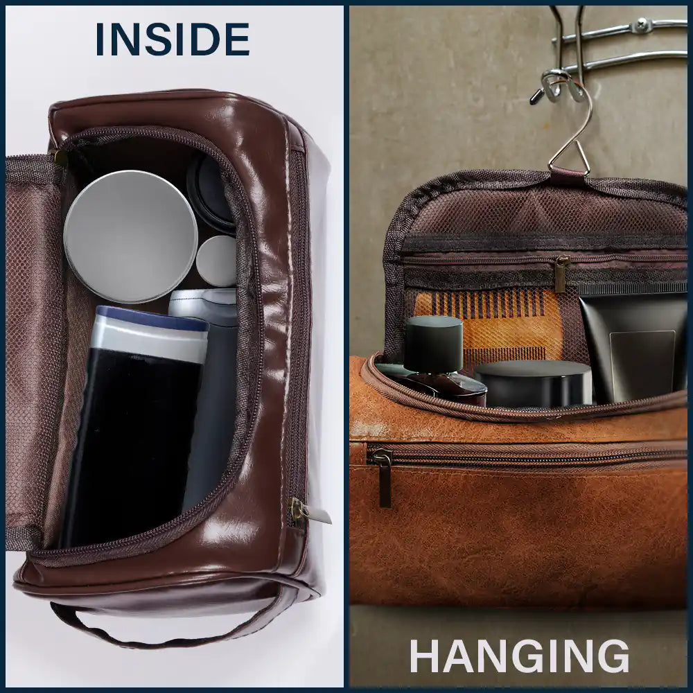 Gift For Husband, Gift For Boyfriend, Gift For Men, Happy - Man Crap Man Stuff Monogram - Personalized Leather Toiletry Bag