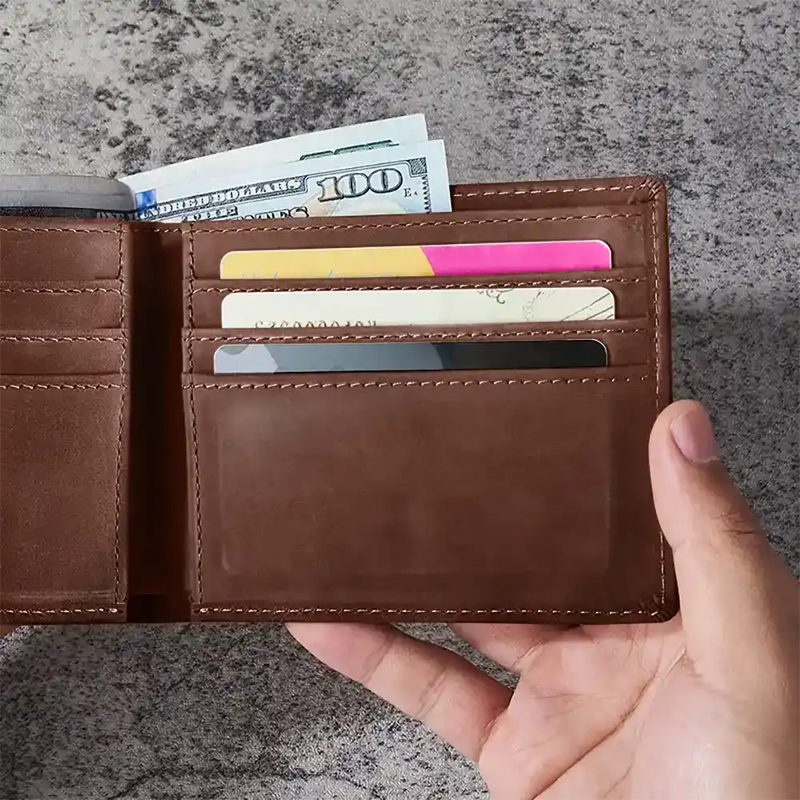 Best Dad Ever Fist Punch Faux-Stitched Effect - Personalized Leather Wallet