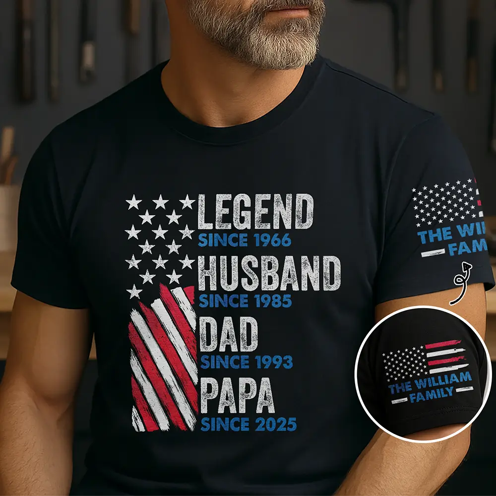 Gift For Father,Gift For Grandpa - Legend Husband Dad Papa Stars And Stripes Flag - Personalized T Shirt