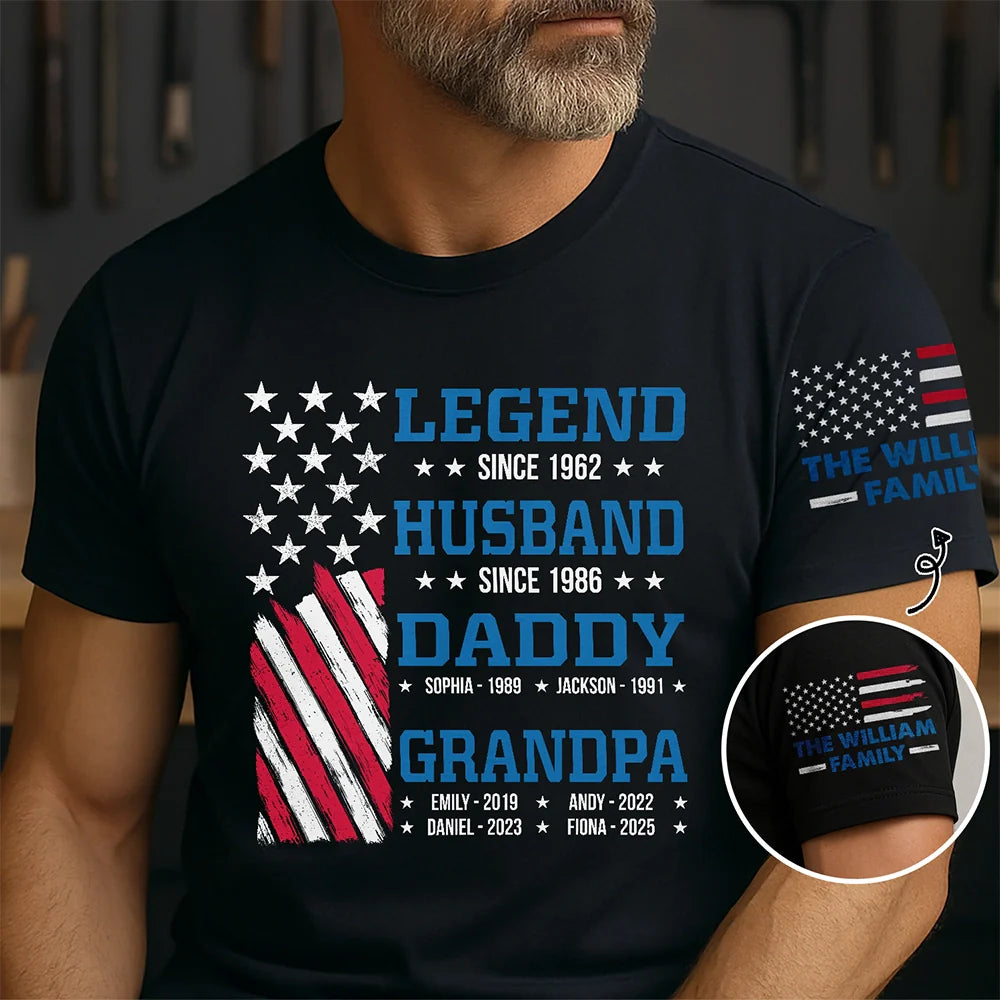 Legend Husband Dad Papa Stars And Stripes Flag Kid Name - Personalized T Shirt
