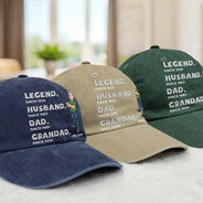 Gift For Father,Gift For Grandpa,Happy - Legend Husband Daddy Embroidery Effect - Personalized Vintage Washed Denim Cap