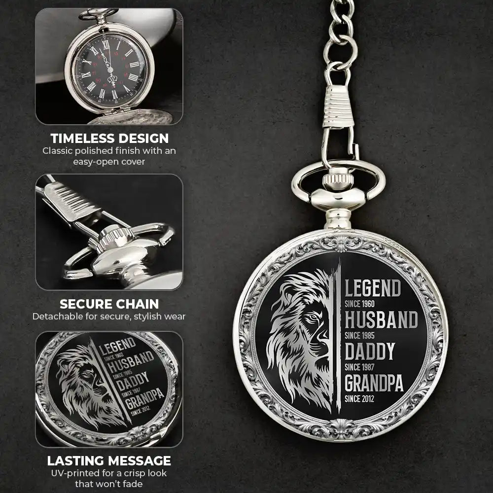 Gift For Grandpa,Gift For Father,Gift For Men,Happy - Legend Husband Daddy Grandpa - Personalized Pocket Watch