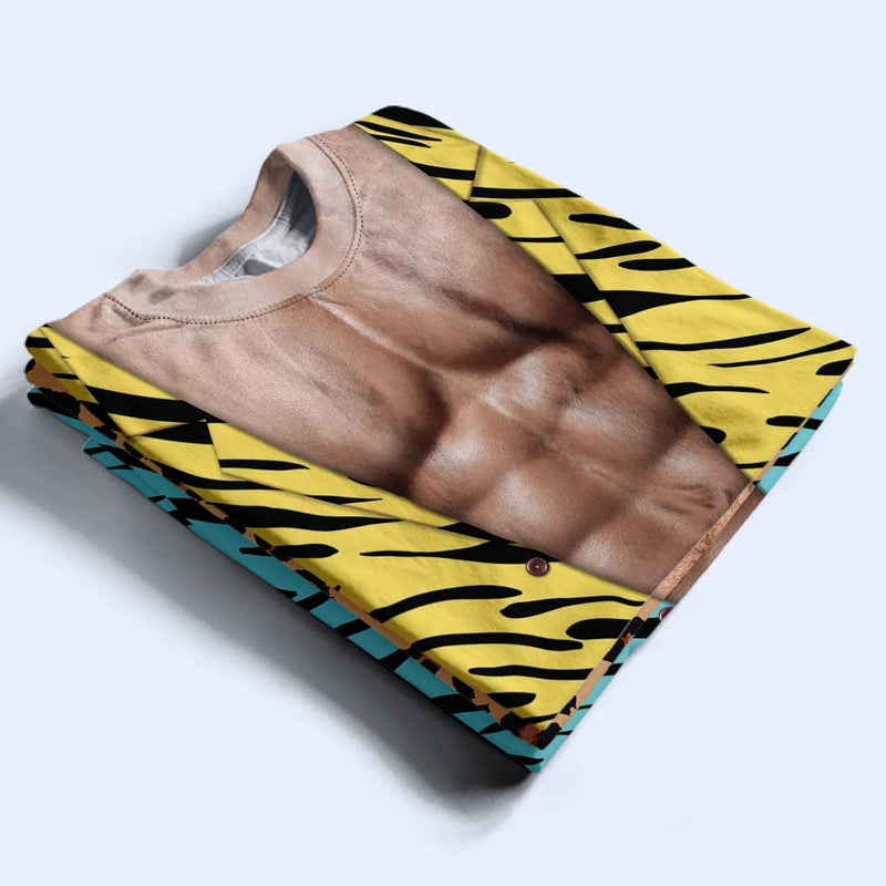 Top Market,Humorous,Gift For Men,Beach,Gift For Yourself,Summer,Icon - Leopard Pattern Funny Realistic Hairy Man Body - Personalized Full Print T Shirt
