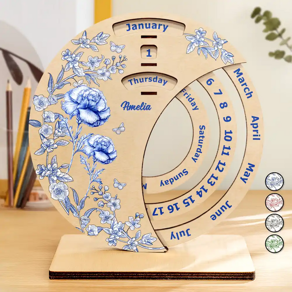 Christmas,Gift For Yourself - Let Your Birth Month Flower Bloom In Time - Personalized Spinning Perpetual Desk Calendar