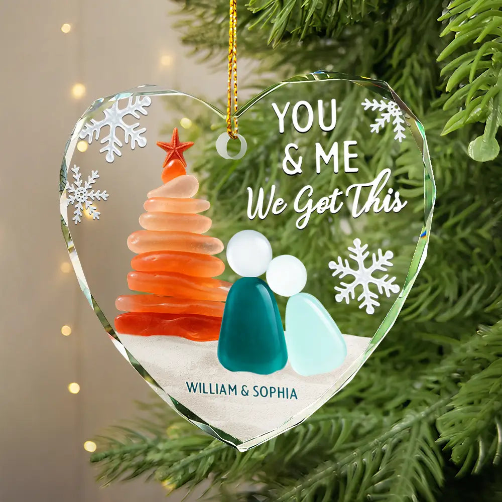 Gift For Couples,Old Couples,Gift For Husband,Gift For Wife,Gift For Boyfriend,Gift For Girlfriend,Christmas,Love - Let's Do This Forever - Personalized Heart Shaped Glass Ornament