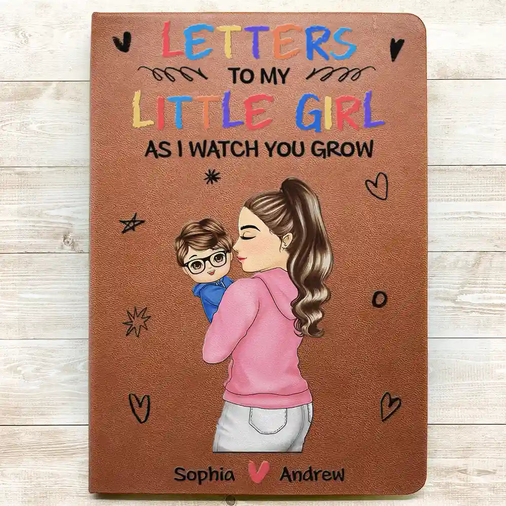 Gift For Mother, Gift For Kids, New baby, New Mom, New Dad, Happy - Letters To My Little Girl, Baby Keepsake - Personalized Leather Journal