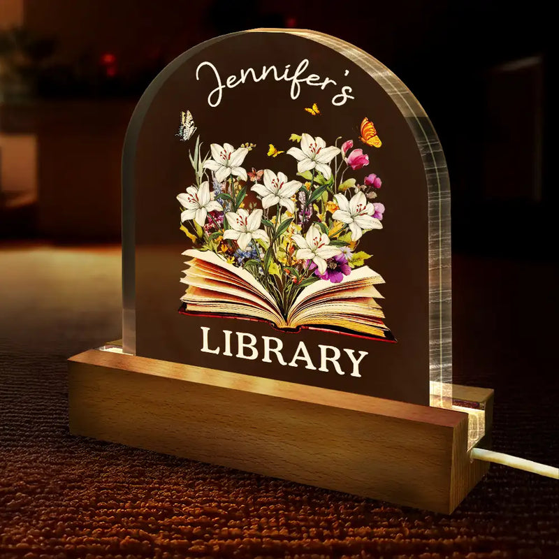 Reading,Gift For Yourself - Library With Birth Month Flower And Book - Personalized Custom Shaped LED Light