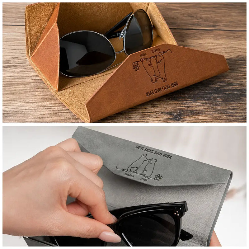Gift For Men,Gift For Father,Gift For Grandpa,Gift For Husband,Pet Lovers,Dog Lovers,Dog Mom,Dog Dad,Non-Eng,Icon,Playful - Life Is Better With Dogs For Dog Father Mother - Personalized Leather Glasses Case
