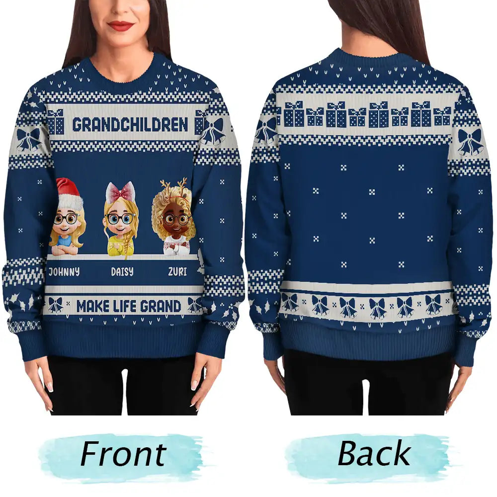 Christmas, Gift For Grandparents, Grandma - Grandkids, Grandpa - Grandkids - Life Is Grand With Grandkids - Personalized Unisex Ugly Sweater