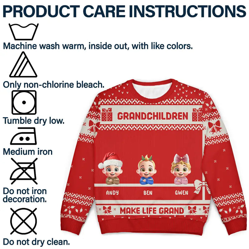 Christmas, Gift For Grandparents, Grandma - Grandkids, Grandpa - Grandkids - Life Is Grand With Grandkids - Personalized Unisex Ugly Sweater