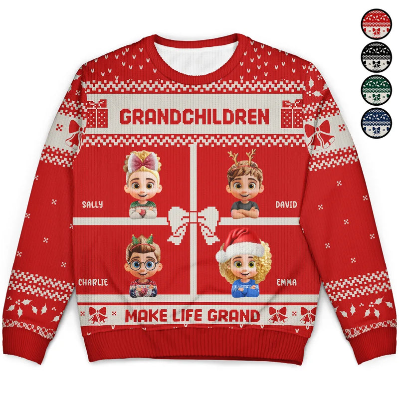 Christmas, Gift For Grandparents, Grandma - Grandkids, Grandpa - Grandkids - Life Is Grand With Grandkids - Personalized Unisex Ugly Sweater