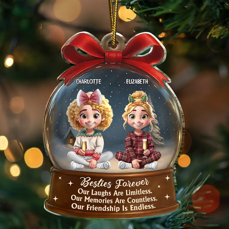 Gift For Bestie,Gift For Sisters,Christmas,Happy - Limitless Laugh Countless Memories Endless Friendship Besties - Personalized Custom Shaped Acrylic Ornament