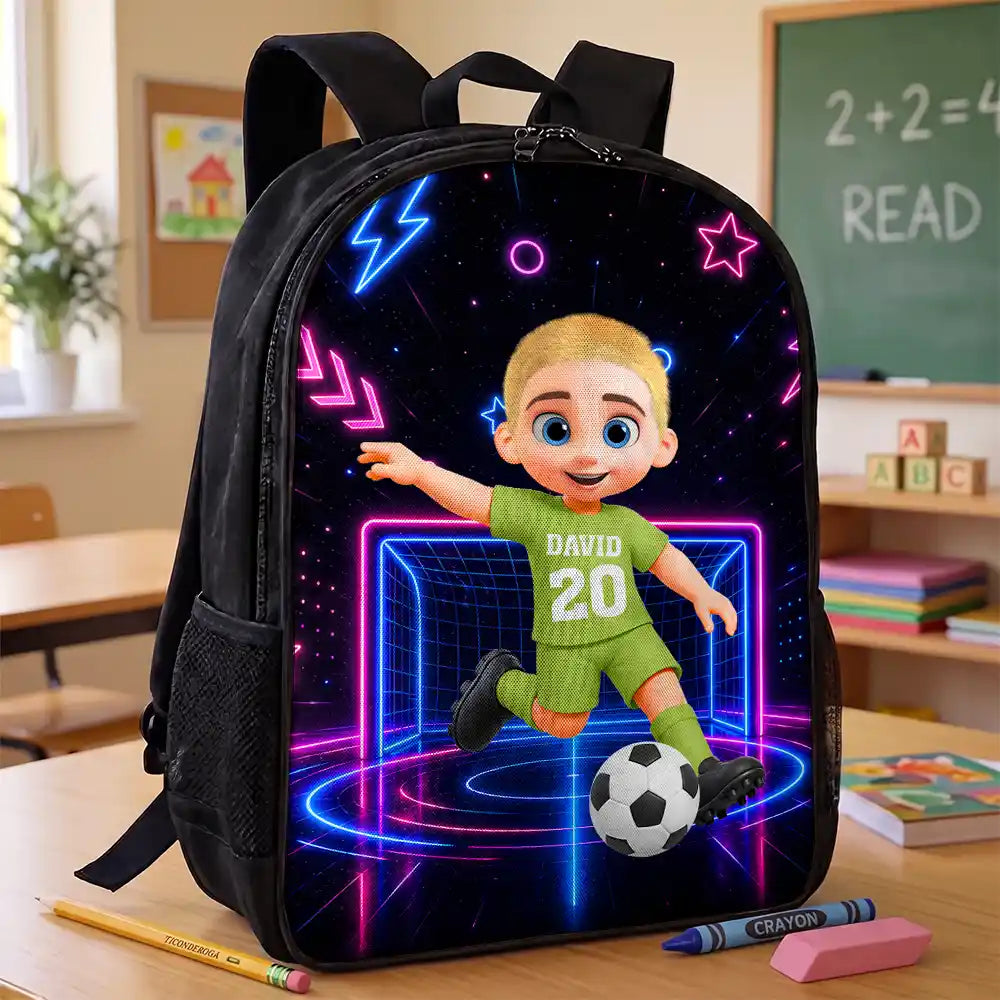 Top Market, Adorable, Back To School, Football (Soccer),Gift For Kids, Vector - Little Kids Soccer Player - Personalized Kids Backpack