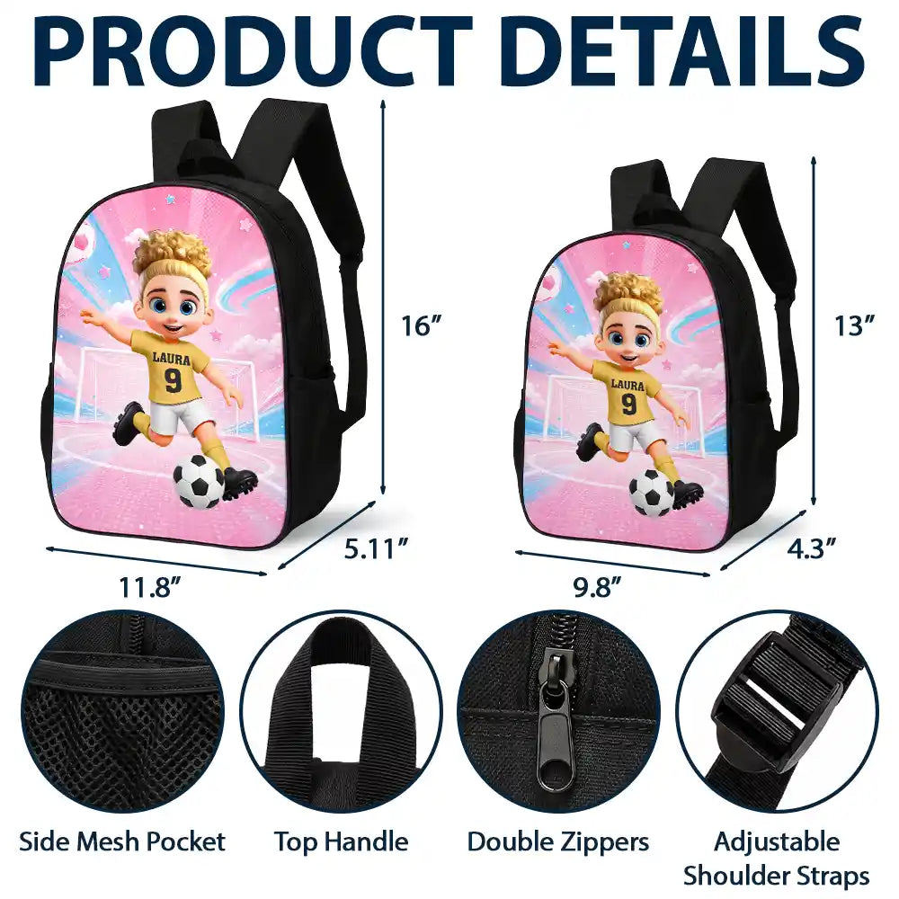 Top Market, Adorable, Back To School, Football (Soccer), Gift For Kids, Vector - Little Kids Soccer Player - Personalized Kids Backpack
