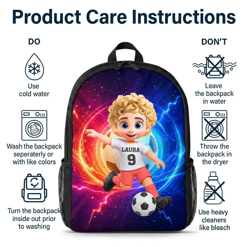 Top Market, Adorable, Back To School, Football (Soccer), Gift For Kids, Vector - Little Kids Soccer Player - Personalized Kids Backpack