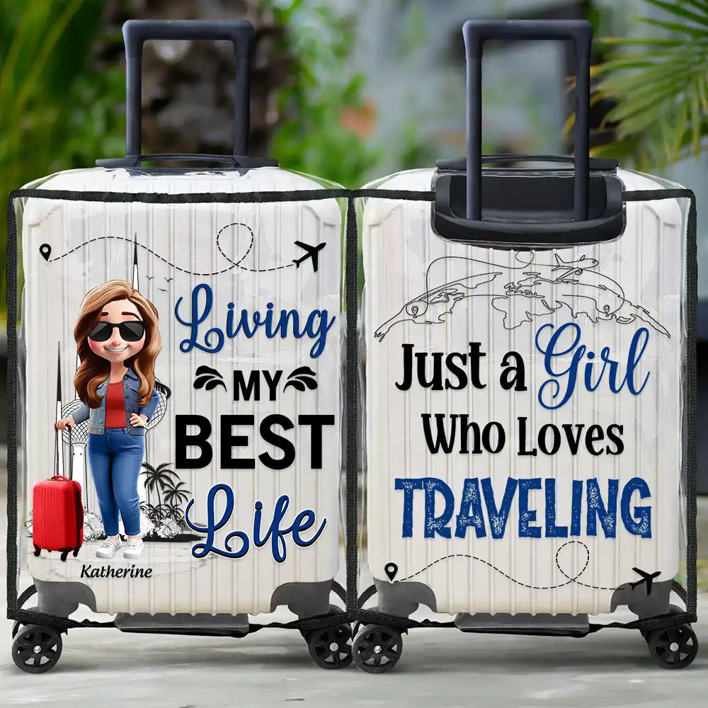 Gift For Women,Gift For Men,Summer,Travel,Happy - Living My Best Life 3D Effect - Personalized Clear Luggage Cover