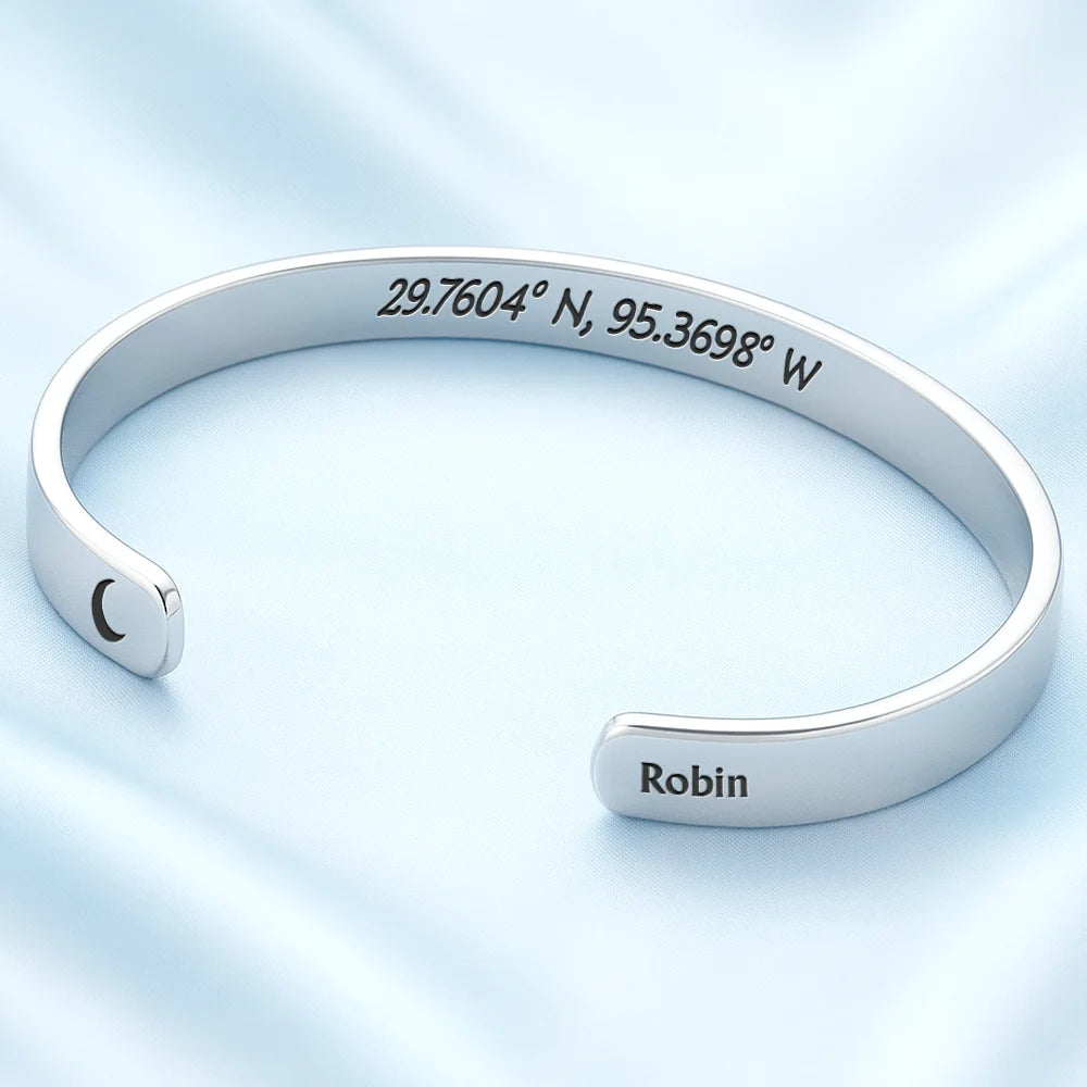 Gift For Yourself,Gift For Men,Gift For Women,Happy,Family - Location Coordinates I Own This Place - Personalized Bangle Bracelet Cuff