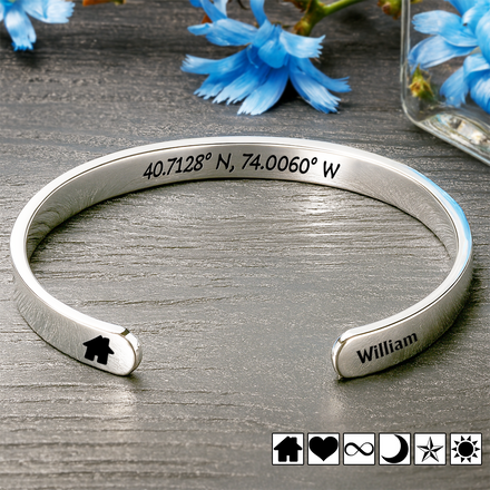 Location Coordinates I Own This Place - Personalized Bangle Bracelet Cuff