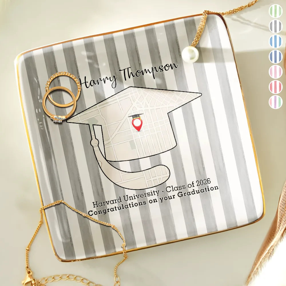 Graduation,Gift For Bestie,Gift For Yourself,Gift For Girlfriend,Gift For Daughter,Happy - Location Map Congratulations On Your Graduation - Personalized Ring Dish