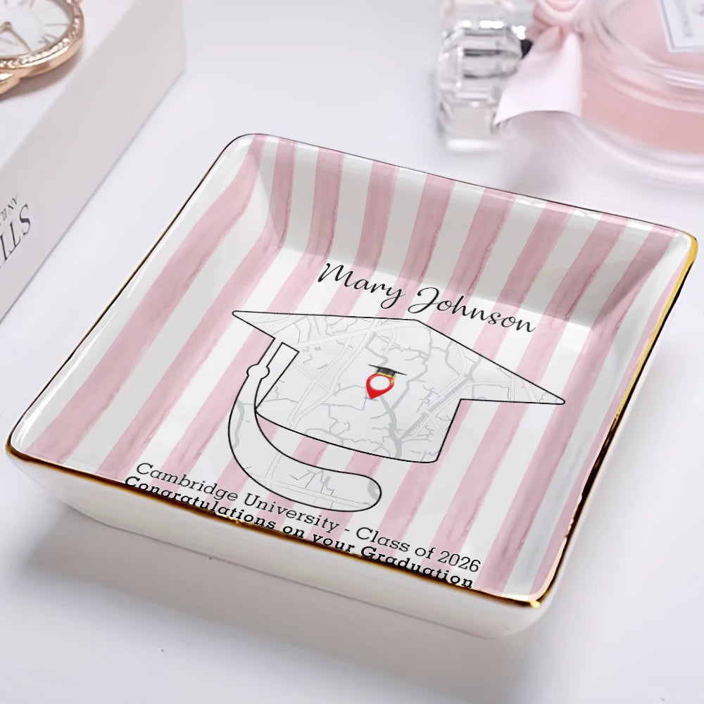 Graduation,Gift For Bestie,Gift For Yourself,Gift For Girlfriend,Gift For Daughter,Happy - Location Map Congratulations On Your Graduation - Personalized Ring Dish