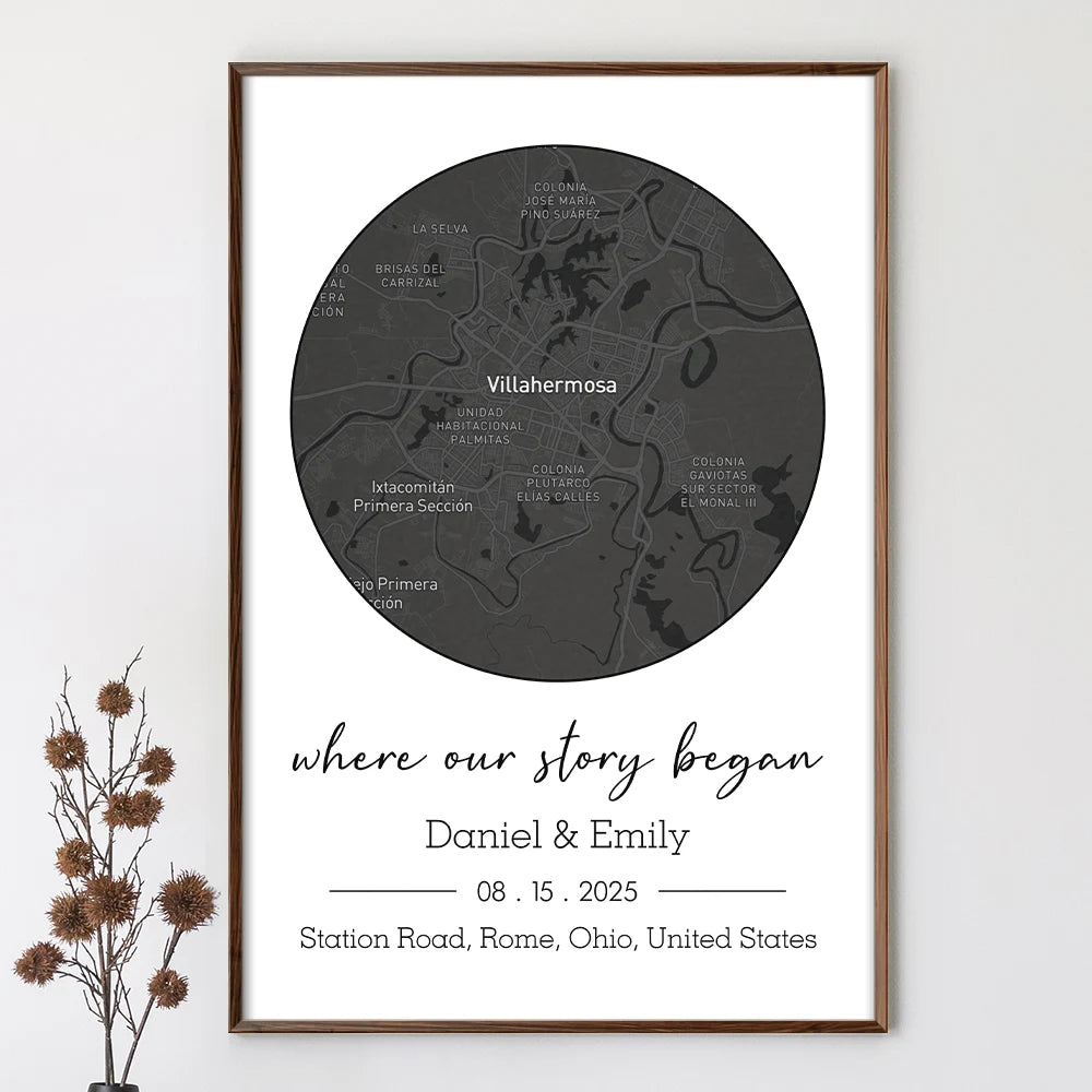 Wedding Anniversary,Gift For Couples,Gift For Husband,Gift For Wife,Happy - Location Map Wedding, Anniversary Gift For Couple, Where It All Began - Personalized Poster