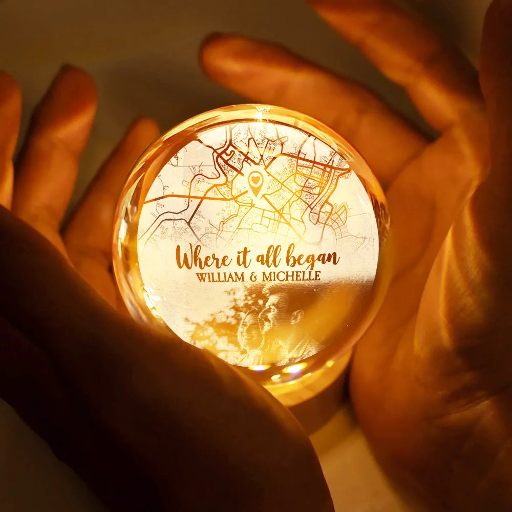 Gift For Couples,Gift For Husband,Gift For Wife,Gift For Boyfriend,Gift For Girlfriend,Love - Custom Photo Location Map Where It All Began - Personalized Crystal Globe Lamp