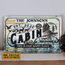 Log Cabin This Is Our Happy Place Custom Wood Rectangle Sign