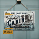 Log Cabin This Is Our Happy Place Custom Wood Rectangle Sign