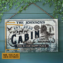 Log Cabin This Is Our Happy Place Custom Wood Rectangle Sign