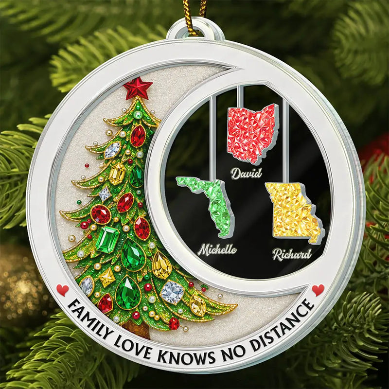 Top Market,Christmas,Long Distance,Cozy,Family,Icon - Long Distance Family Love Knows No Distance Crystal Effect - Personalized Custom Shaped Acrylic Ornament