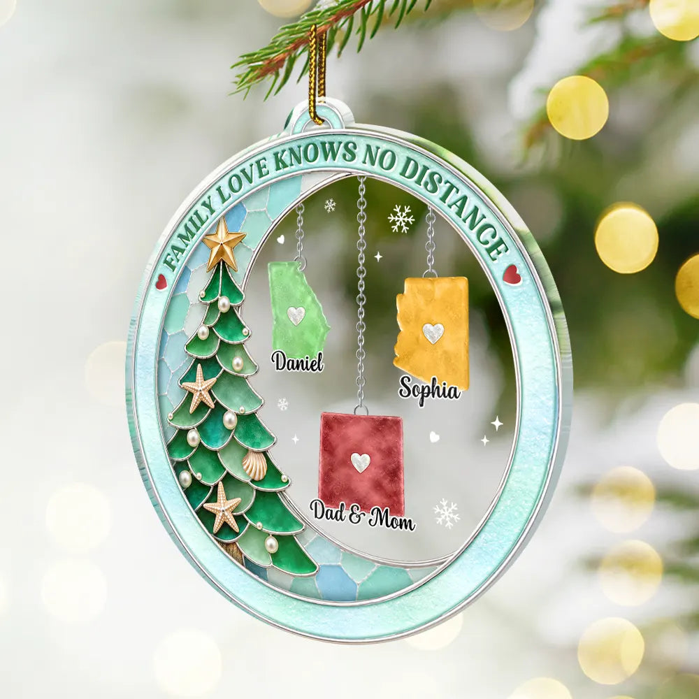 Top Market,Sentimental,Christmas,Long Distance,Family,Icon - Long Distance Family Love Knows No Distance Sea Glass Effect - Personalized Custom Shaped Acrylic Ornament