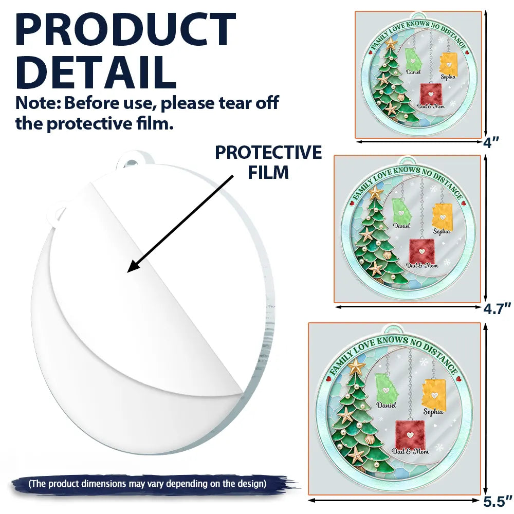 Top Market,Sentimental,Christmas,Long Distance,Family,Icon - Long Distance Family Love Knows No Distance Sea Glass Effect - Personalized Custom Shaped Acrylic Ornament