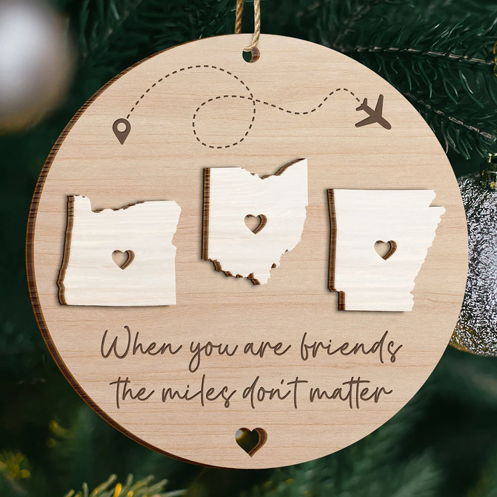 Long Distance Relationship Always Under The Same Sky - Personalized 2-Layered Wooden Ornament