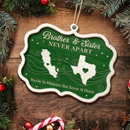 Gift For Sibling,Gift For Brothers,Gift For Sisters,Christmas,Love,Long Distance,Top Market - Long Distance Siblings Never Apart - Personalized 2-Layered Wooden Ornament
