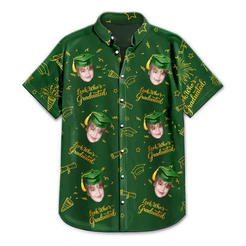 Happy,Graduation,Funny,Family,Gift For Boyfriend,Gift For Girlfriend,Gift For Women,Gift For Men,Gift For Mother,Gift For Father,Gift For Grandpa,Gift For Grandma - Look Who Graduation - Personalized Hawaiian Shirt