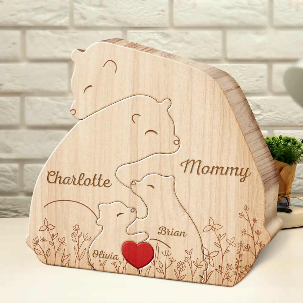 Love Bear Family - Gift For Mother, Father, Family - Personalized Custom Shaped Wooden Puzzle