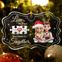 Gift For Couples, Old Couples, Gift For Women, Gift For Men, Gift For Husband, Gift For Wife, Love, Christmas, Gift For Boyfriend, Gift For Girlfriend - Love Is The Piece That Holds Us Together - Personalized Medallion Glass Ornament