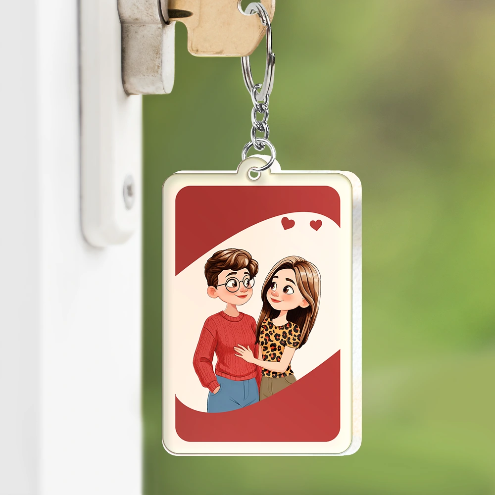 Gift For Couples,Gift For Wife,Gift For Girlfriend,Funny,Gift For Husband - Love You More Reverse Card Animate Couple - Personalized Acrylic Keychain