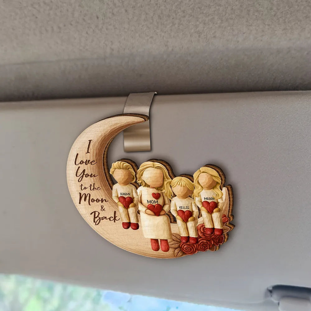 Gift For Grandma,Grandma - Grandkids,Family,Happy - Love You To The Moon & Back - Personalized Custom Shaped Car Visor Clip