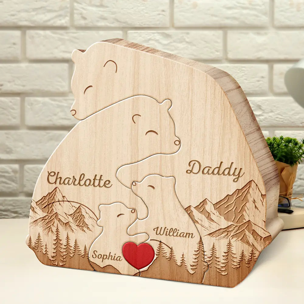 Love Bear Family - Gift For Mother, Father, Family - Personalized Custom Shaped Wooden Puzzle