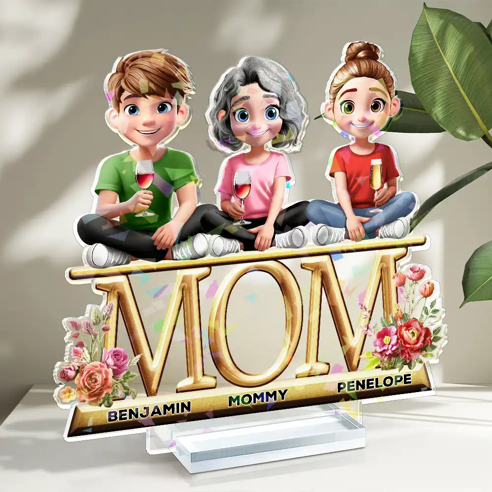 Gift For Mother, Mom - Children, Happy - Lovely Mom And Kids 3D Effect Print - Personalized Holographic Acrylic Plaque