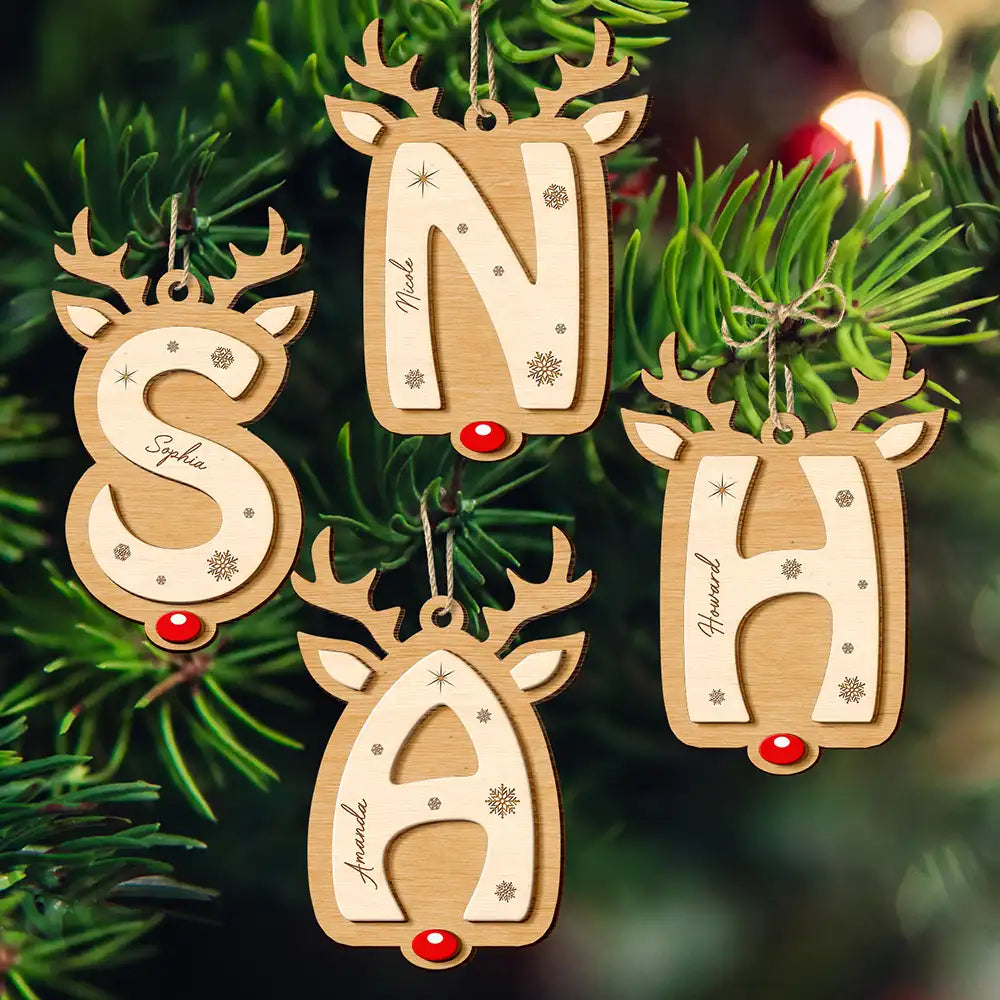 Lovely Monogram Keepsake For Family - Personalized 2-Layered Wooden Ornament