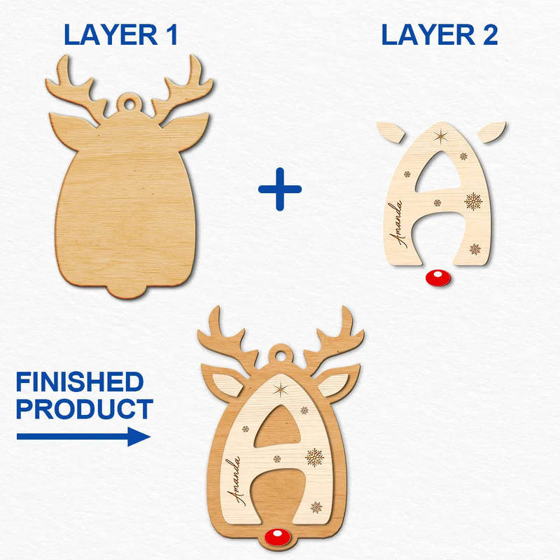 Christmas, Family, Gift For Kids, Happy - Lovely Monogram Keepsake For Family - Personalized 2-Layered Wooden Ornament