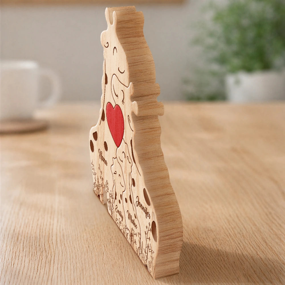 Gift For Mother,Gift For Father,Gift For Grandma,Gift For Grandpa,Love - Loving Giraffe Family - Personalized Custom Shaped Wooden Puzzle