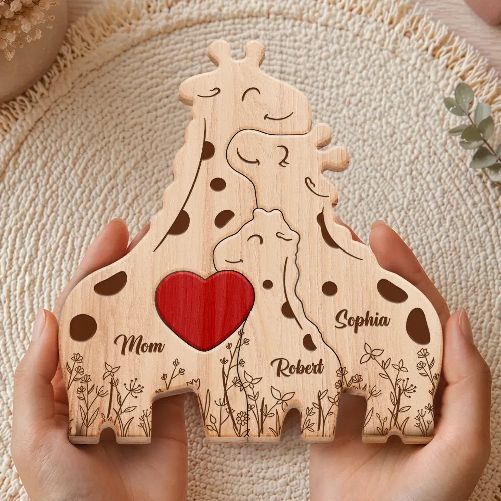 Gift For Mother,Gift For Father,Gift For Grandma,Gift For Grandpa,Love - Loving Giraffe Family - Personalized Custom Shaped Wooden Puzzle