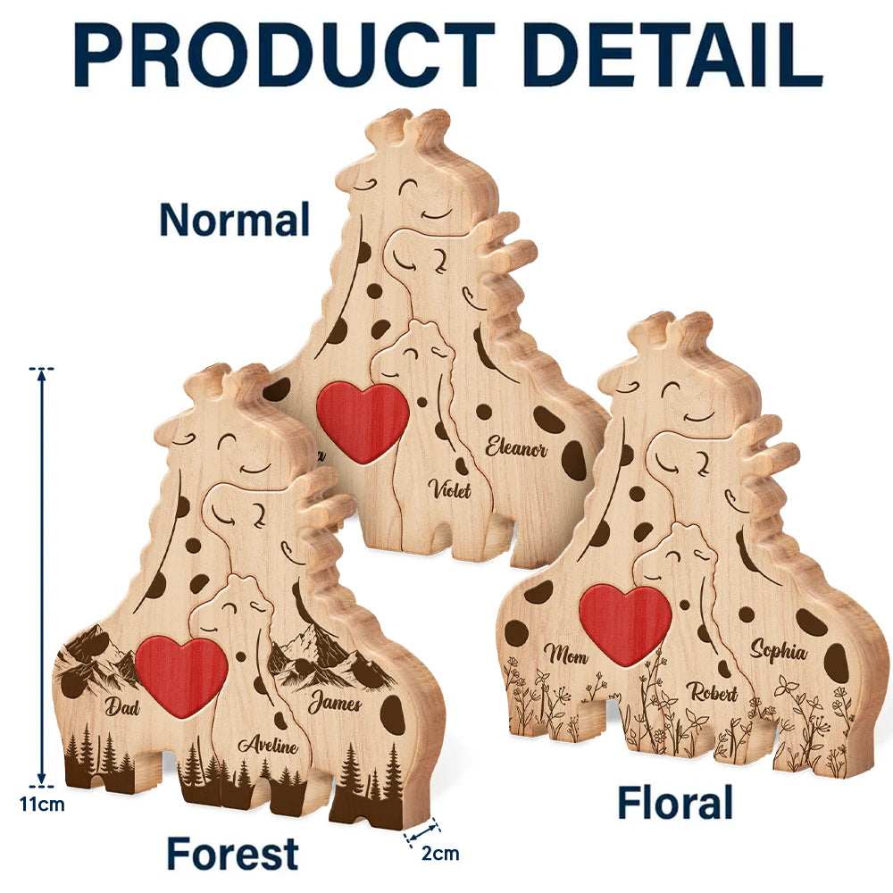 Gift For Mother,Gift For Father,Gift For Grandma,Gift For Grandpa,Love - Loving Giraffe Family - Personalized Custom Shaped Wooden Puzzle