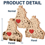 Gift For Mother,Gift For Father,Gift For Grandma,Gift For Grandpa,Love - Loving Giraffe Family - Personalized Custom Shaped Wooden Puzzle