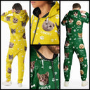 Pet Lovers,Custom Photo,Happy - Custom Photo Paw Prints In My Heart Pet Mom Dad Dog Cat Lover - Personalized Overall Onesie Hooded Jumpsuit