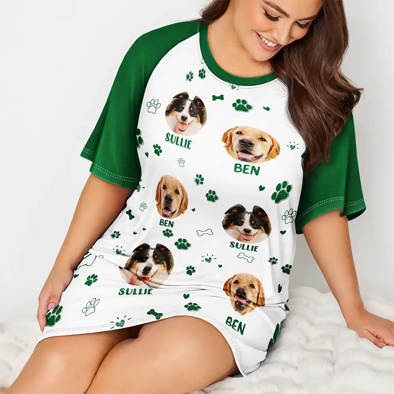 Pet Mom,Custom Photo,Happy - Custom Photo Paw Prints In My Heart Pet Mom Dad Dog Cat Lover - Personalized Women's Sleep Tee